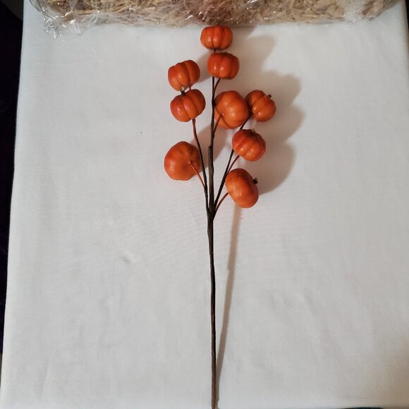 11” Orange Pumpkin Stems / Branches – Set of (3); (9) Pumpkins Per Branch - Picture 2 of 10